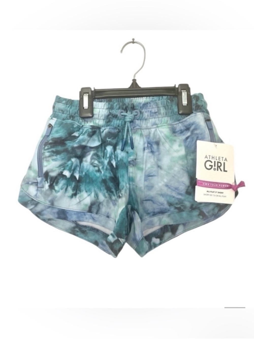New ATHLETA GIRL All Play 3” Blue Tie-Dye Unstoppable Active Shorts